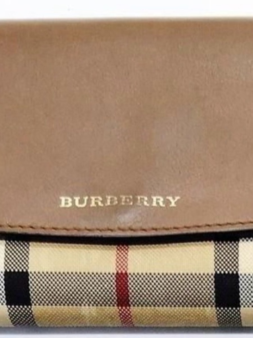 Burberry Calfskin Horseferry Check Porter Continental Wallet Tan